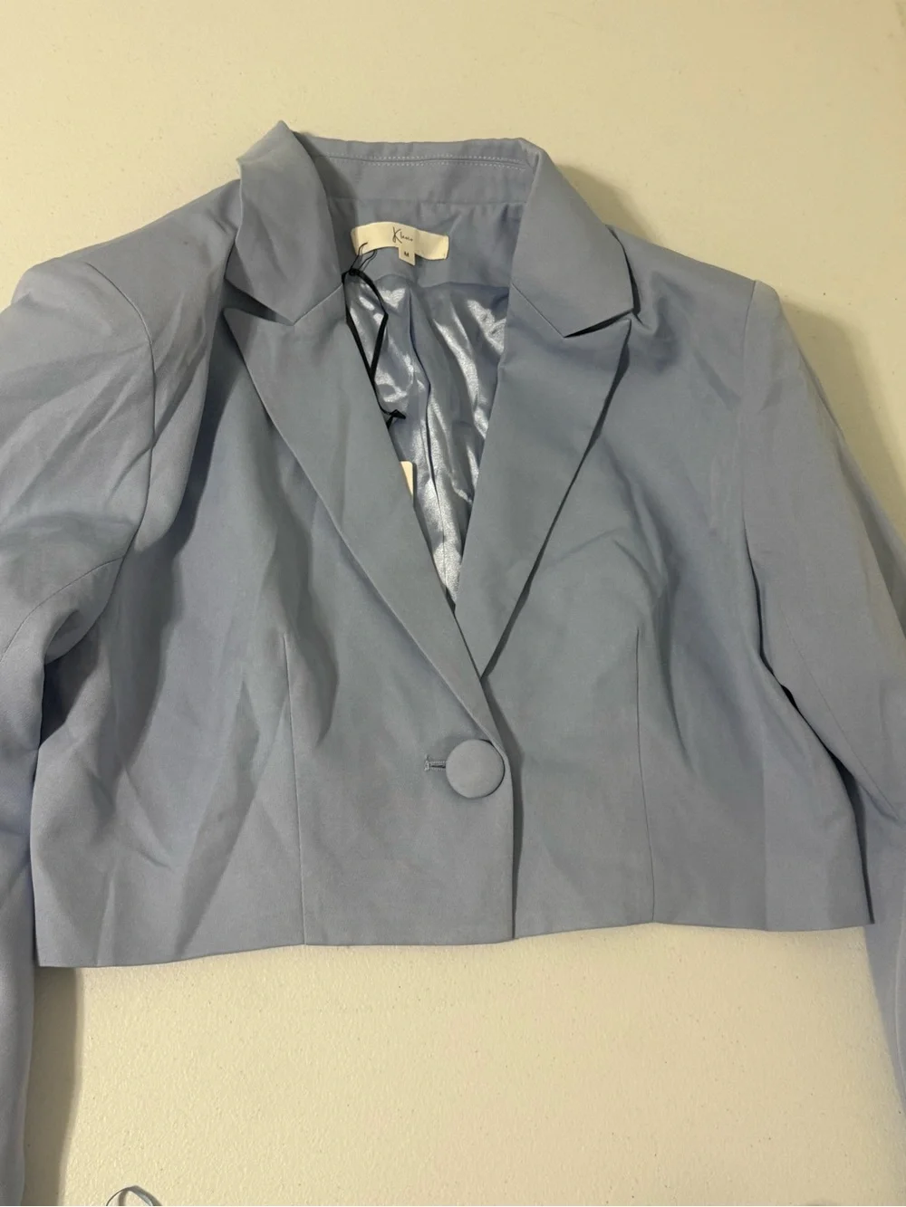 NWT 2PC Blue Gray Feather Trim Blazer Skirt Set Y2K Party Size M